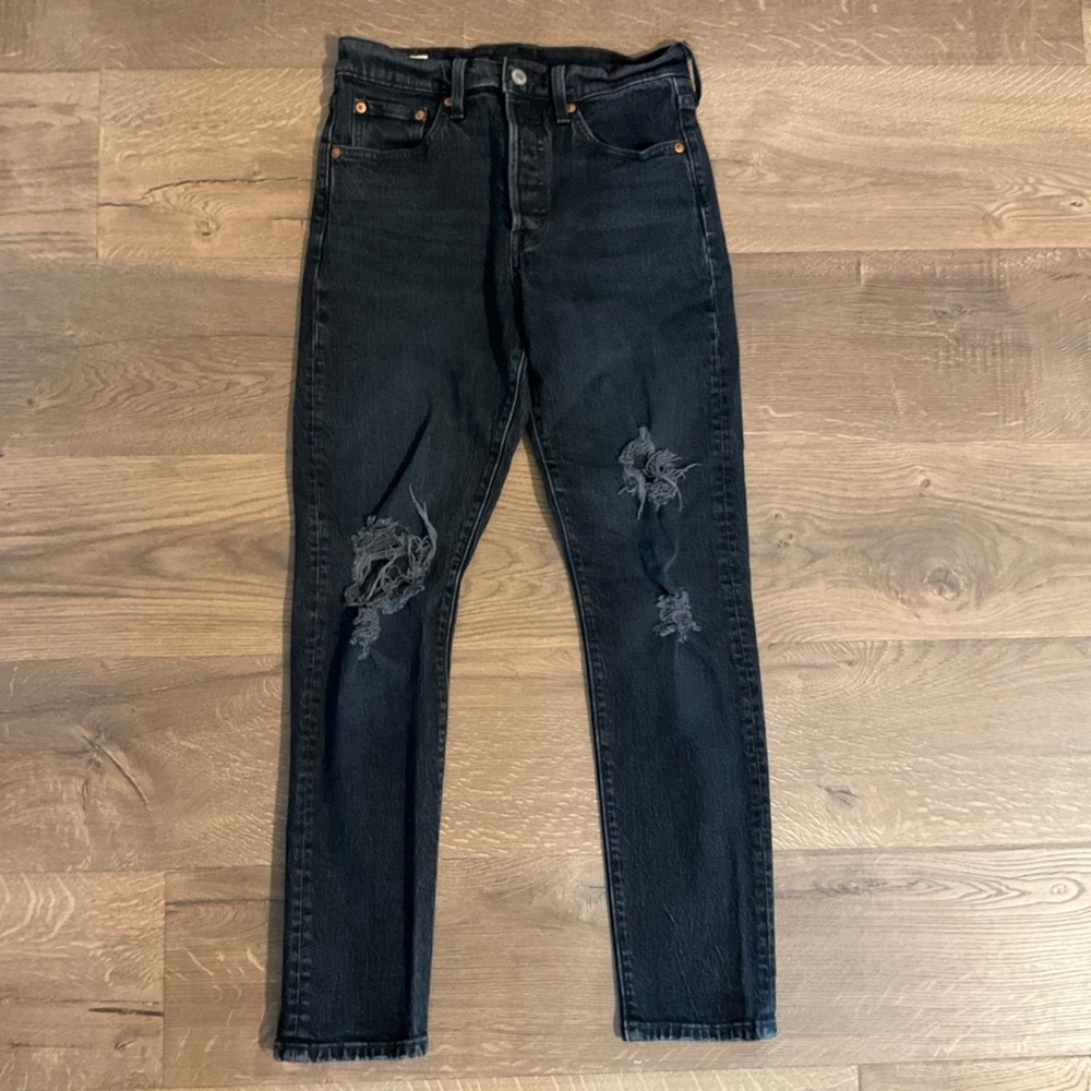Levi’s 501 black, destructed slim leg Jeans, 25 / 28